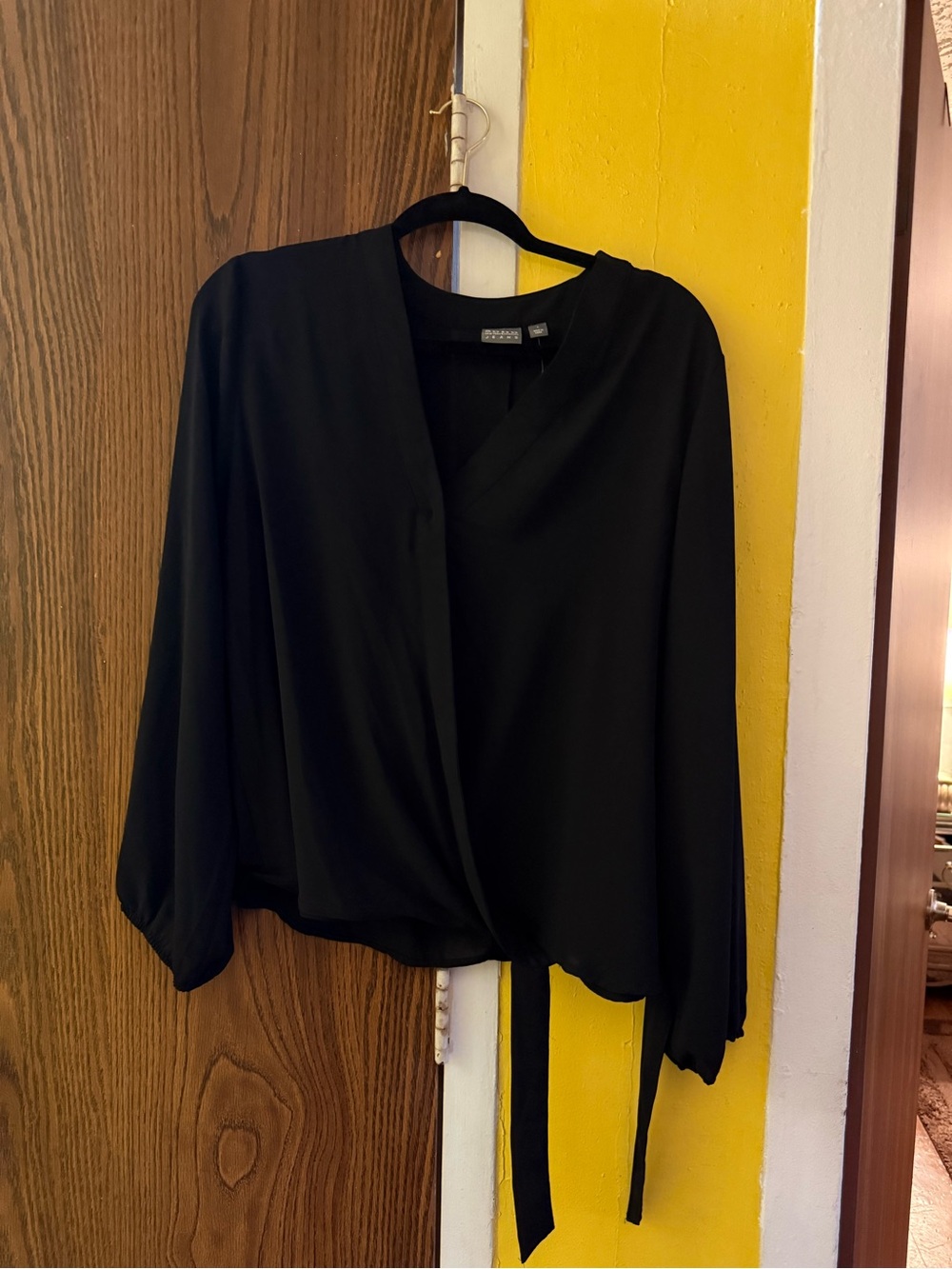 New York & Company Black Draped Tie-Front Blouse